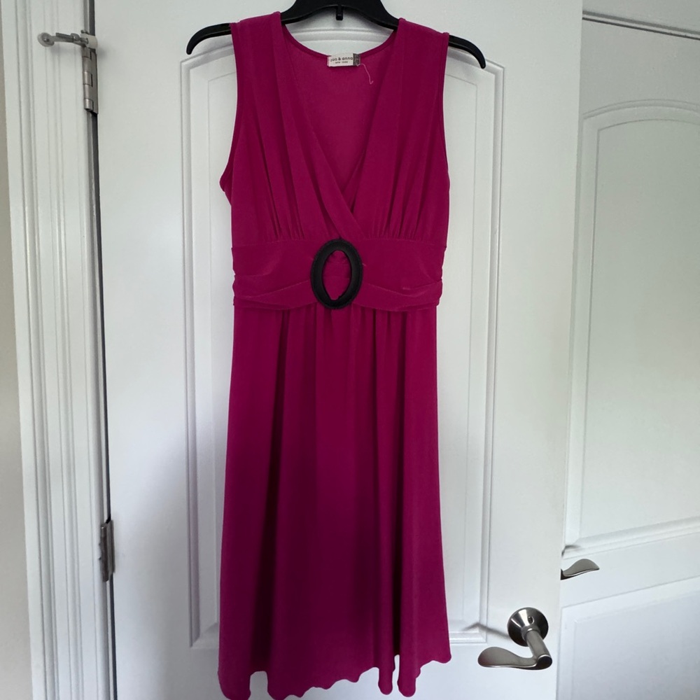 Large Pink Jon & Anna Pink Midi Dress with Black Buckle